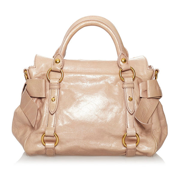 ミュウミュウ リボン ハンドバッグ ショルダーバッグ 2WAY ベージュ ピンク レザー レディース MIUMIU 【中古】