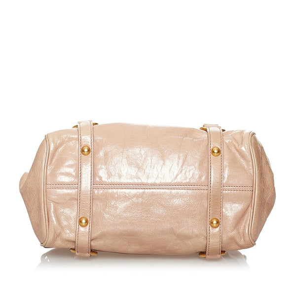 ミュウミュウ リボン ハンドバッグ ショルダーバッグ 2WAY ベージュ ピンク レザー レディース MIUMIU 【中古】