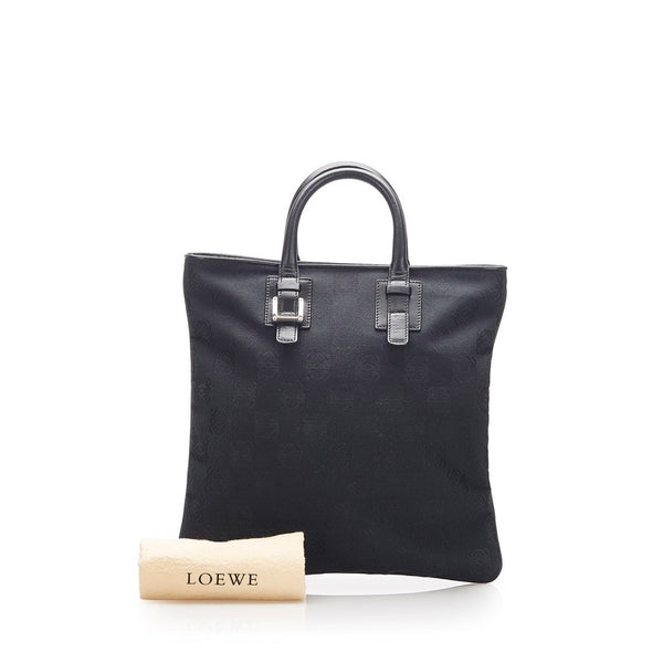 ロエベ リピートアナグラム ハンドバッグ ブラック キャンバス レザー レディース LOEWE 【中古】