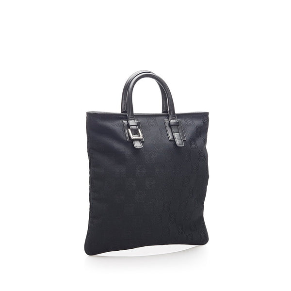 ロエベ リピートアナグラム ハンドバッグ ブラック キャンバス レザー レディース LOEWE 【中古】