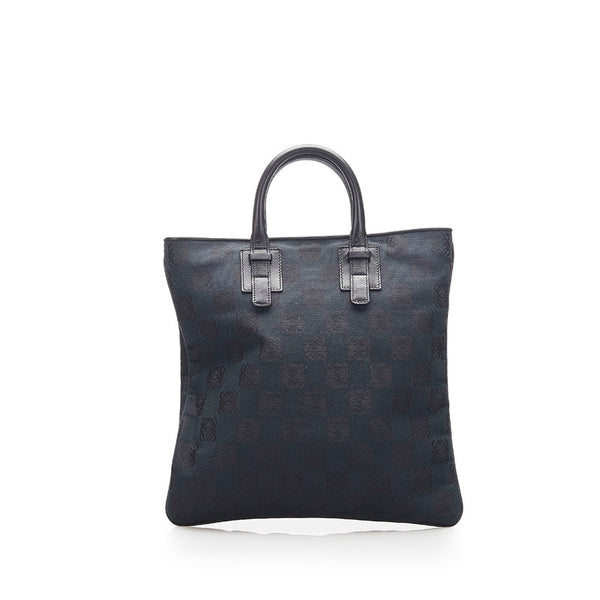 ロエベ リピートアナグラム ハンドバッグ ブラック キャンバス レザー レディース LOEWE 【中古】