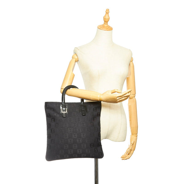 ロエベ リピートアナグラム ハンドバッグ ブラック キャンバス レザー レディース LOEWE 【中古】