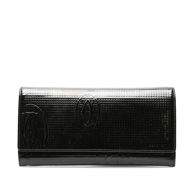 カルティエ ハッピーバースデー ブラック パテントレザー 長財布 レディース CARTIER 【中古】