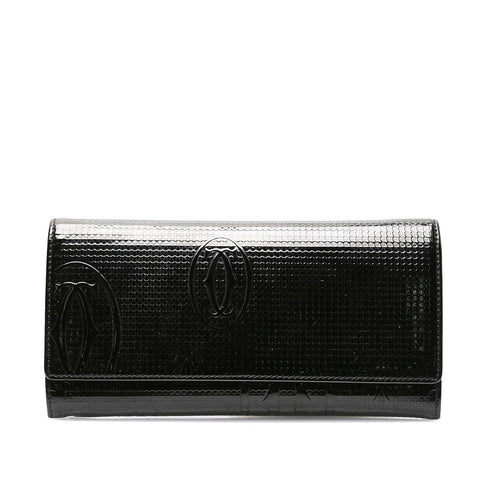 カルティエ ハッピーバースデー ブラック パテントレザー 長財布 レディース CARTIER 【中古】