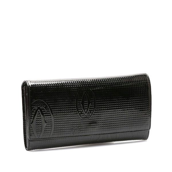 カルティエ ハッピーバースデー ブラック パテントレザー 長財布 レディース CARTIER 【中古】