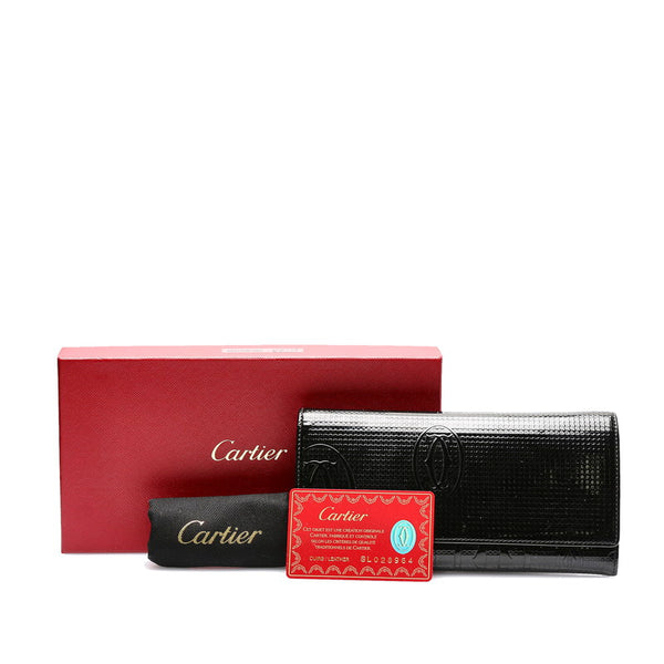 カルティエ ハッピーバースデー ブラック パテントレザー 長財布 レディース CARTIER 【中古】
