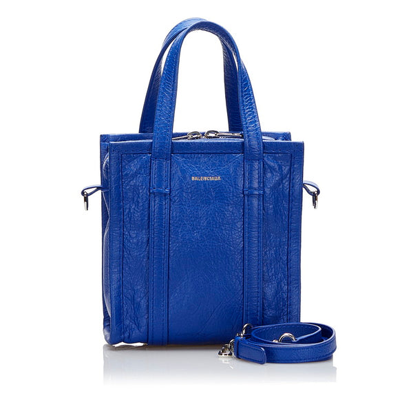 バレンシアガ バザールショッパー XXS ハンドバッグ ショルダーバッグ 2WAY 513988 ブルー レザー レディース BALENCIAGA 【中古】