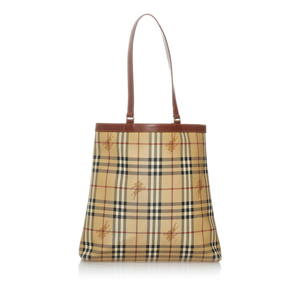 バーバリー ノバチェック シャドーホース ベージュ ブラウン PVC レザー トートバッグ レディース BURBERRY 【中古】