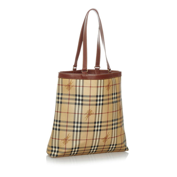 バーバリー ノバチェック シャドーホース ベージュ ブラウン PVC レザー トートバッグ レディース BURBERRY 【中古】