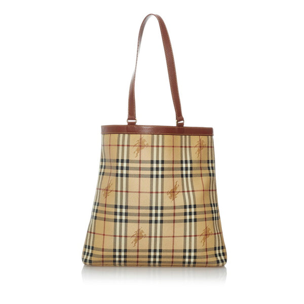 バーバリー ノバチェック シャドーホース ベージュ ブラウン PVC レザー トートバッグ レディース BURBERRY 【中古】