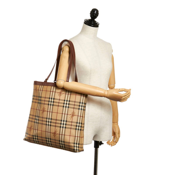 バーバリー ノバチェック シャドーホース ベージュ ブラウン PVC レザー トートバッグ レディース BURBERRY 【中古】