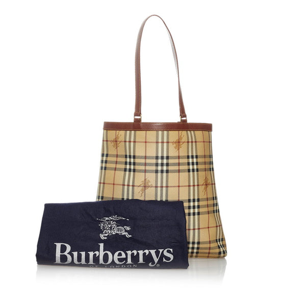 バーバリー ノバチェック シャドーホース ベージュ ブラウン PVC レザー トートバッグ レディース BURBERRY 【中古】