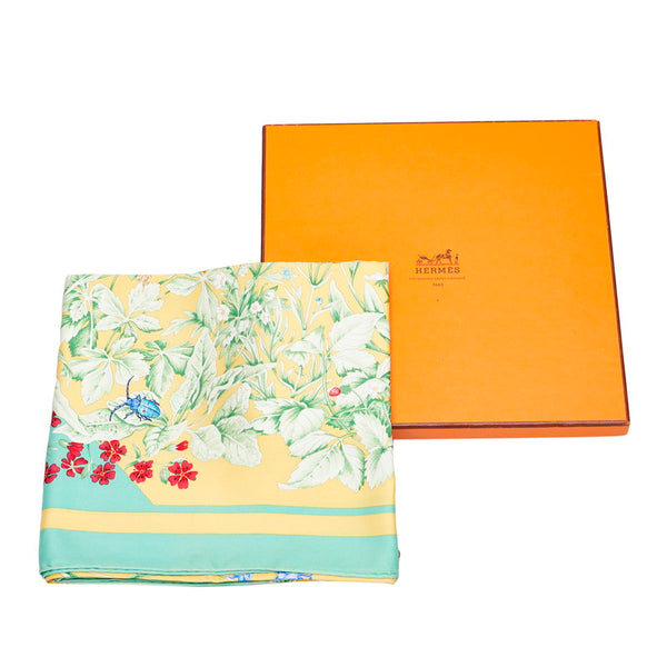 エルメス カレ90 LA PRAIRIE 草原 スカーフ グリーン マルチカラー シルク レディース HERMES 【中古】