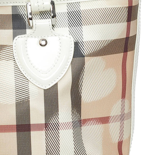 バーバリー ノバチェック ハート柄 ハンドバッグ ベージュ ホワイト PVC レザー レディース BURBERRY 【中古】