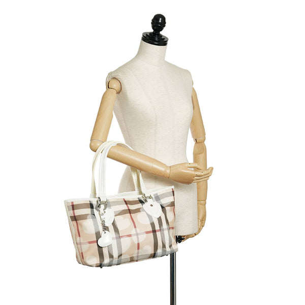 バーバリー ノバチェック ハート柄 ハンドバッグ ベージュ ホワイト PVC レザー レディース BURBERRY 【中古】