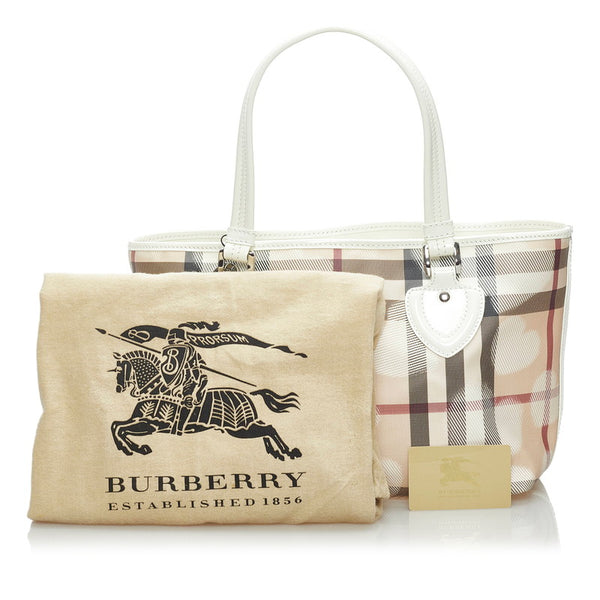バーバリー ノバチェック ハート柄 ハンドバッグ ベージュ ホワイト PVC レザー レディース BURBERRY 【中古】