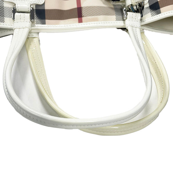 バーバリー ノバチェック ハート柄 ハンドバッグ ベージュ ホワイト PVC レザー レディース BURBERRY 【中古】