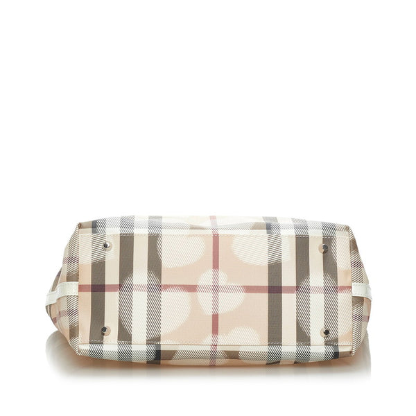 バーバリー ノバチェック ハート柄 ハンドバッグ ベージュ ホワイト PVC レザー レディース BURBERRY 【中古】
