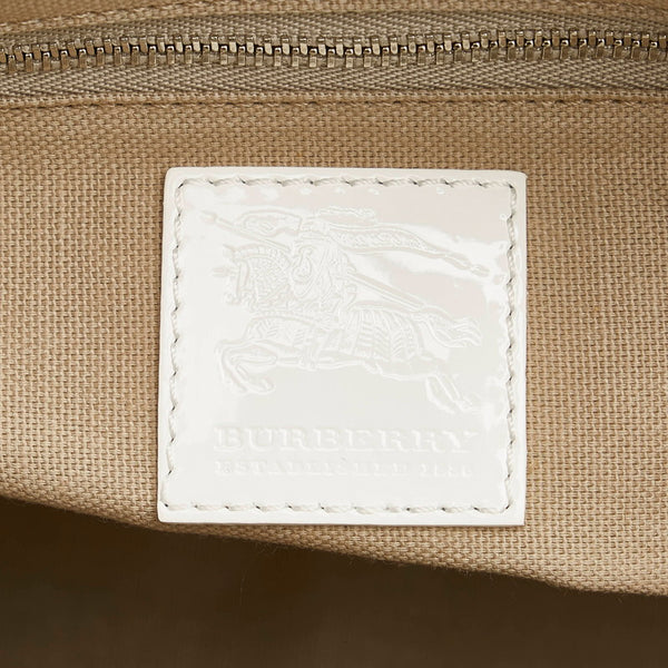 バーバリー ノバチェック ハート柄 ハンドバッグ ベージュ ホワイト PVC レザー レディース BURBERRY 【中古】