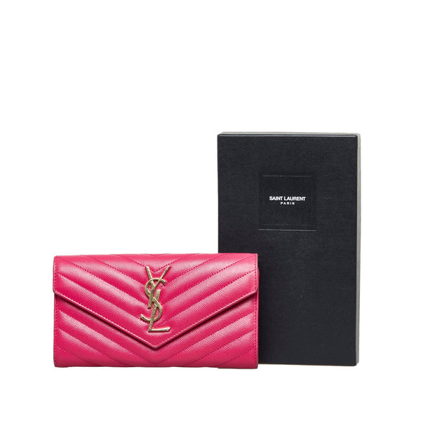 サンローラン モノグラム マテラッセ ラージ ロングウォレット 長財布 ピンク レザー レディース SAINT LAURENT 【中古】