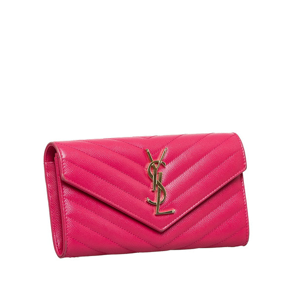 サンローラン モノグラム マテラッセ ラージ ロングウォレット 長財布 ピンク レザー レディース SAINT LAURENT 【中古】