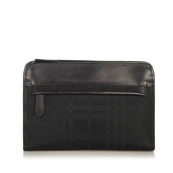 バーバリー チェック クラッチバッグ セカンドバッグ ブラック キャンバス レザー メンズ BURBERRY 【中古】