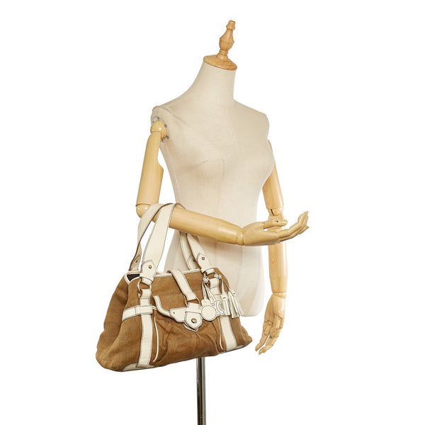 セリーヌ ブギーバッグ ハンドバッグ ブラウン ホワイト キャンバス レザー レディース CELINE 【中古】