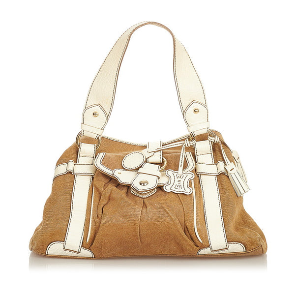 セリーヌ ブギーバッグ ハンドバッグ ブラウン ホワイト キャンバス レザー レディース CELINE 【中古】