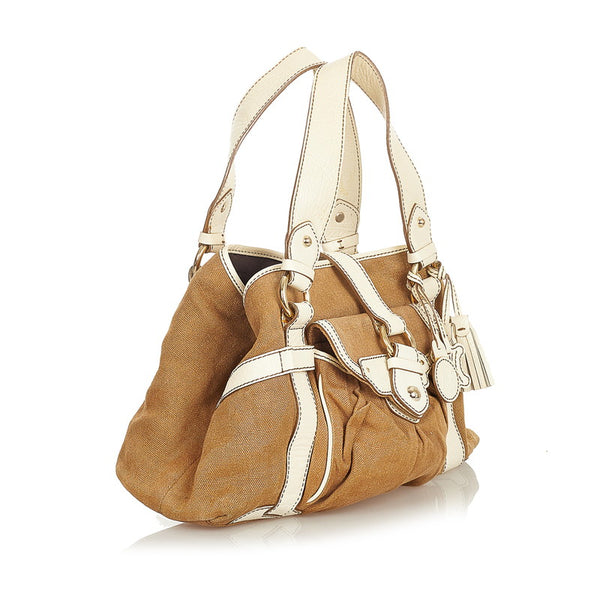 セリーヌ ブギーバッグ ハンドバッグ ブラウン ホワイト キャンバス レザー レディース CELINE 【中古】