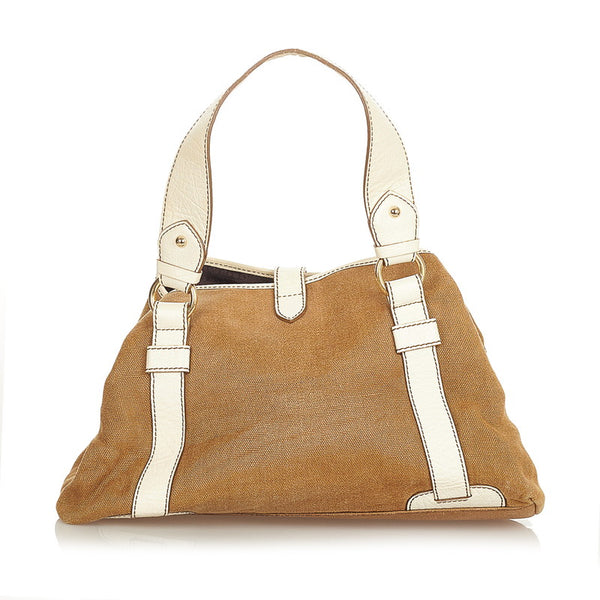 セリーヌ ブギーバッグ ハンドバッグ ブラウン ホワイト キャンバス レザー レディース CELINE 【中古】