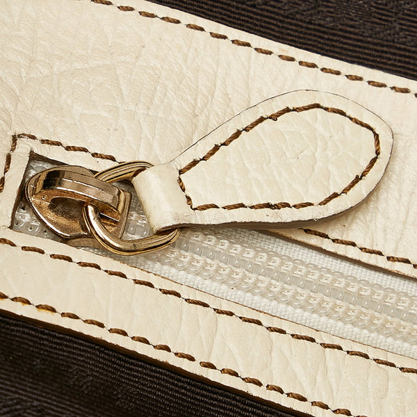 セリーヌ ブギーバッグ ハンドバッグ ブラウン ホワイト キャンバス レザー レディース CELINE 【中古】