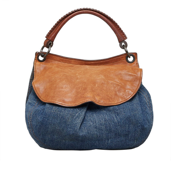 ミュウミュウ ハンドバッグ ショルダーバッグ 2WAY ブルー ブラウン レザー デニム レディース MIUMIU 【中古】
