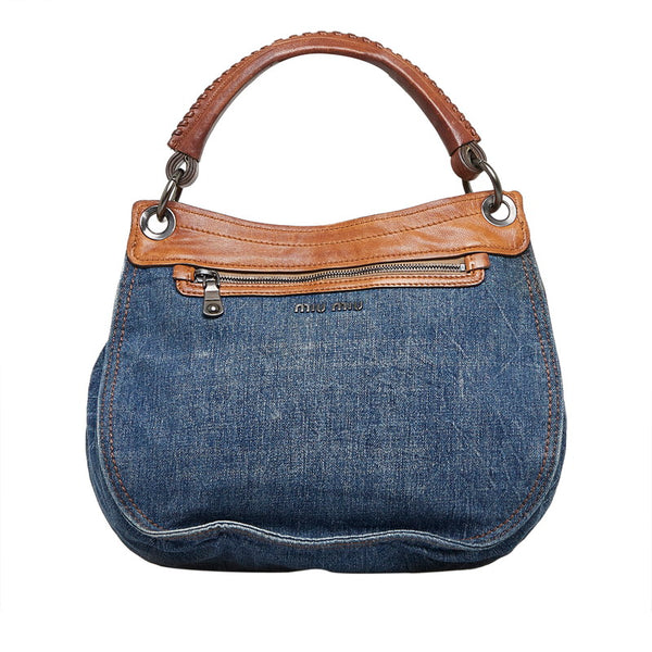 ミュウミュウ ハンドバッグ ショルダーバッグ 2WAY ブルー ブラウン レザー デニム レディース MIUMIU 【中古】