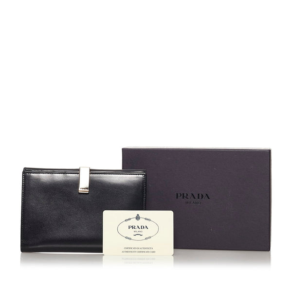 プラダ 二つ折り財布 M703 ブラック レザー レディース PRADA 【中古】