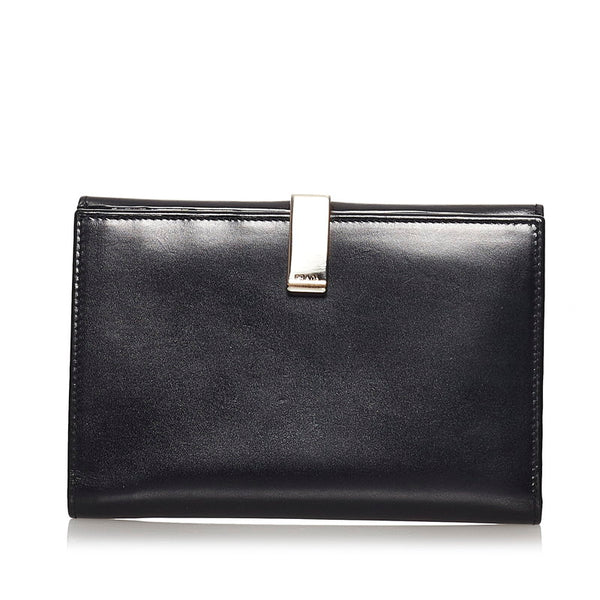 プラダ 二つ折り財布 M703 ブラック レザー レディース PRADA 【中古】