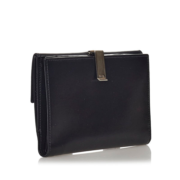 プラダ 二つ折り財布 M703 ブラック レザー レディース PRADA 【中古】