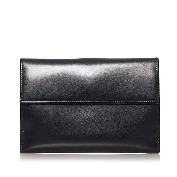 プラダ 二つ折り財布 M703 ブラック レザー レディース PRADA 【中古】