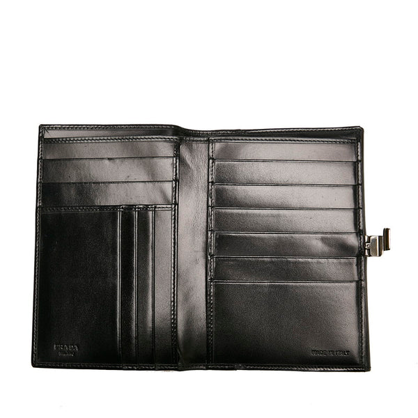 プラダ 二つ折り財布 M703 ブラック レザー レディース PRADA 【中古】