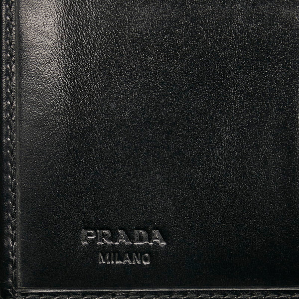 プラダ 二つ折り財布 M703 ブラック レザー レディース PRADA 【中古】