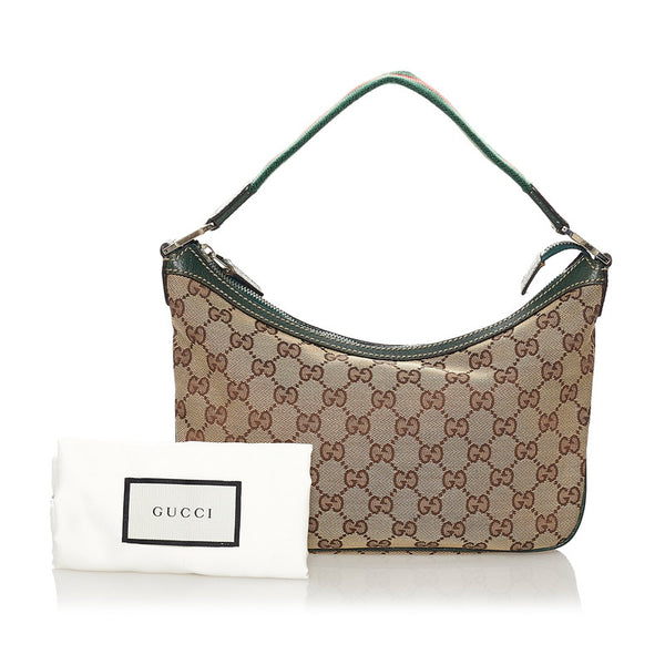 グッチ GGキャンバス シェリーライン ハンドバッグ 145812 ベージュ グリーン キャンバス レザー レディース GUCCI 【中古】