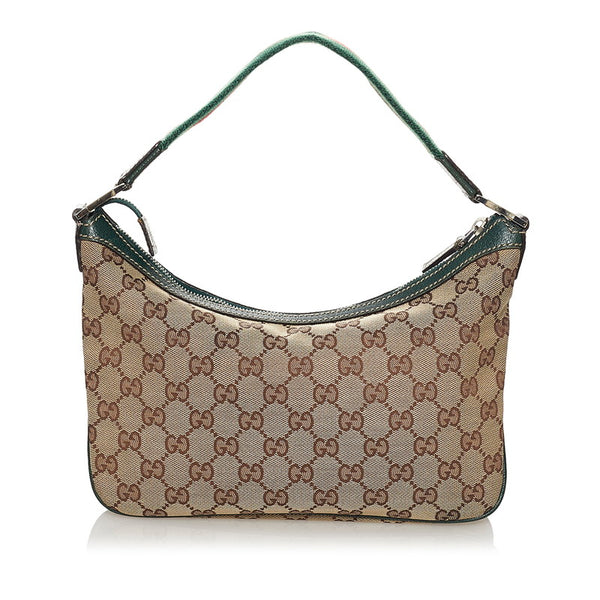 グッチ GGキャンバス シェリーライン ハンドバッグ 145812 ベージュ グリーン キャンバス レザー レディース GUCCI 【中古】