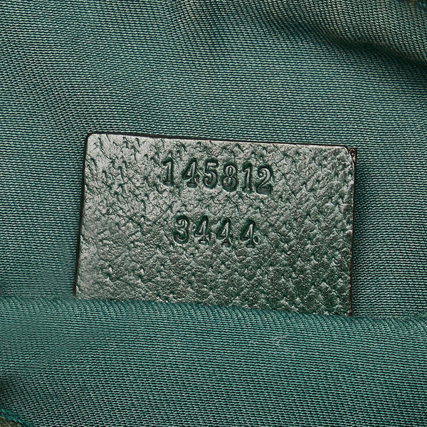 グッチ GGキャンバス シェリーライン ハンドバッグ 145812 ベージュ グリーン キャンバス レザー レディース GUCCI 【中古】