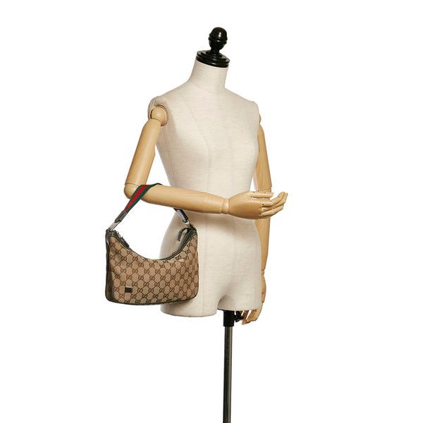 グッチ GGキャンバス シェリーライン ハンドバッグ 145812 ベージュ グリーン キャンバス レザー レディース GUCCI 【中古】