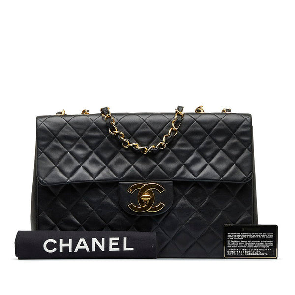 シャネル デカマトラッセ33 ココマーク シングルフラップ チェーン ショルダーバッグ ブラック ラムスキン レディース CHANEL 【中古】
