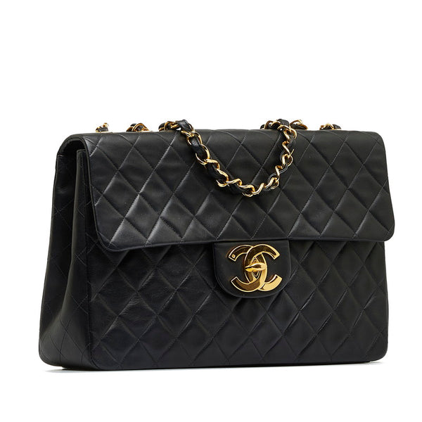 シャネル デカマトラッセ33 ココマーク シングルフラップ チェーン ショルダーバッグ ブラック ラムスキン レディース CHANEL 【中古】