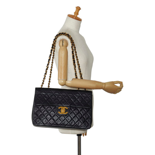 シャネル デカマトラッセ33 ココマーク シングルフラップ チェーン ショルダーバッグ ブラック ラムスキン レディース CHANEL 【中古】