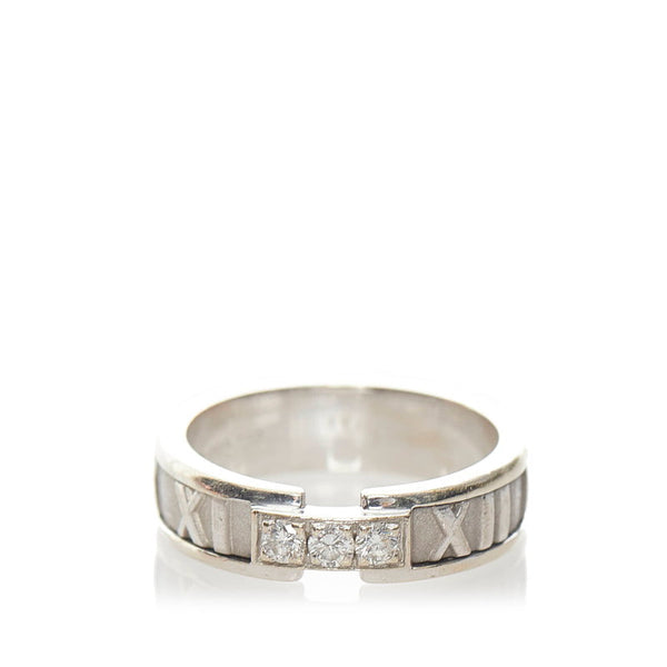 ティファニー K18WG ホワイトゴールド アトラス 3Pダイヤ リング 指輪 レディース TIFFANY&Co. 14号 【中古】