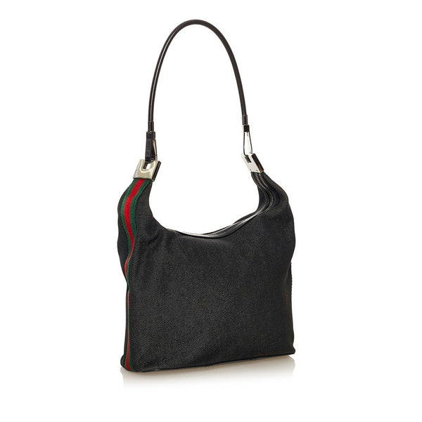 グッチ シェリーライン ワンショルダーバッグ 01234 ブラック キャンバス レディース GUCCI 【中古】