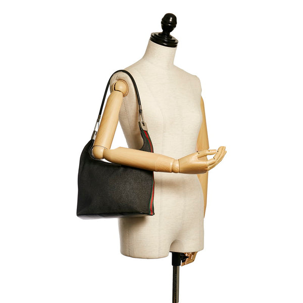 グッチ シェリーライン ワンショルダーバッグ 01234 ブラック キャンバス レディース GUCCI 【中古】