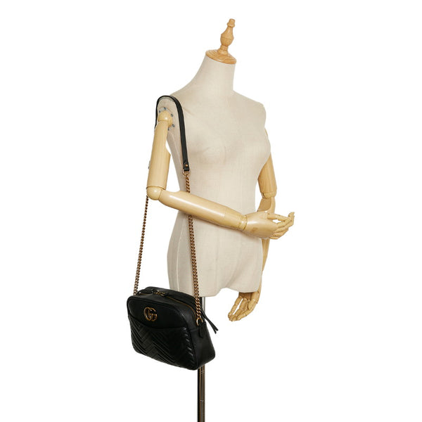 グッチ GGマーモント キルティング 斜め掛け チェーン ショルダーバッグ 443499 ブラック  レザー レディース GUCCI 【中古】